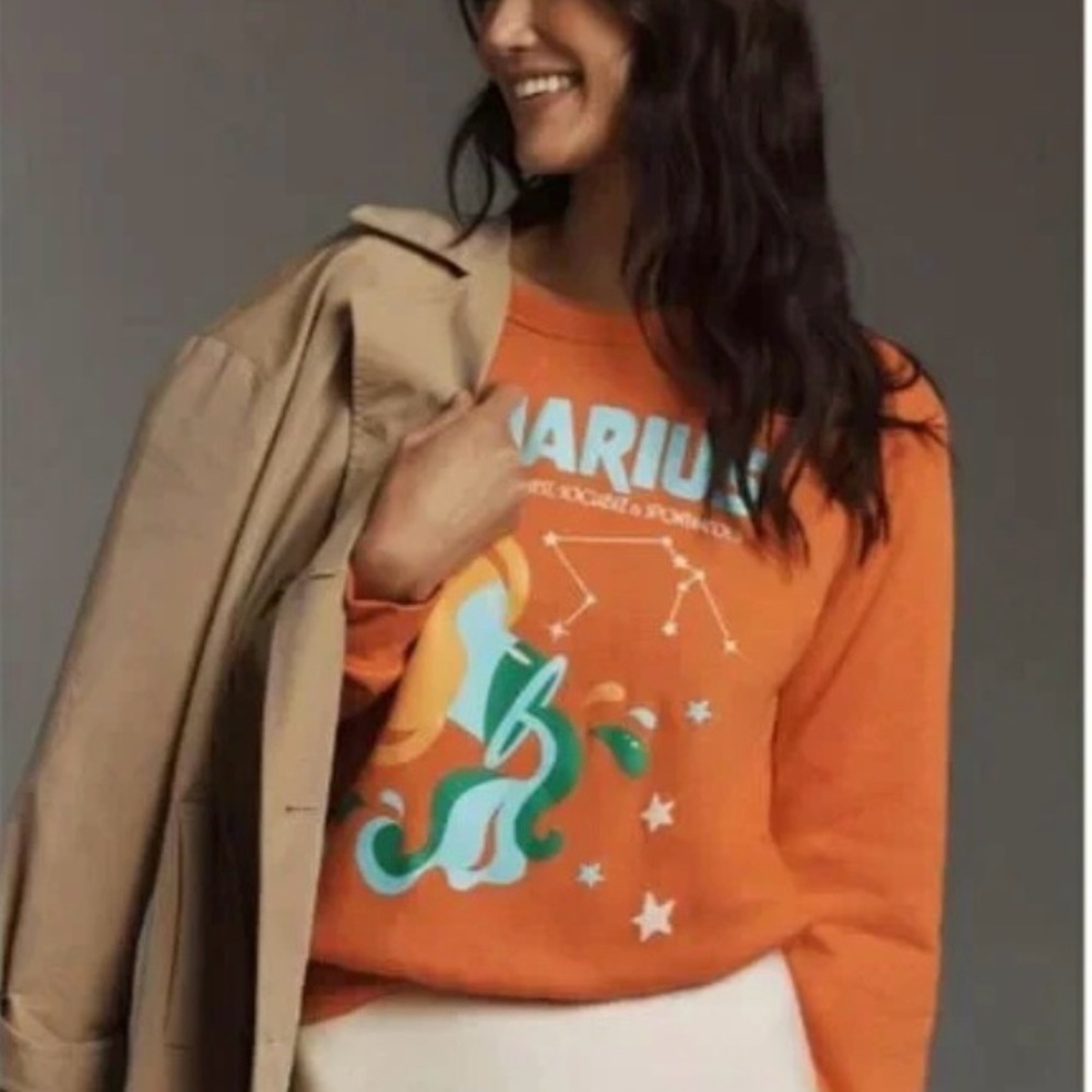 Anthropologie Orange Graphic Zodiac Sweatshirt